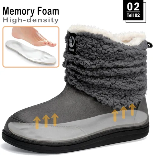 Vista 3 de JEBUKTXE Botas de invierno para hombre y mujer, botas de invierno para interiores y exteriores, pantuflas de felpa con espuma viscoelástica
