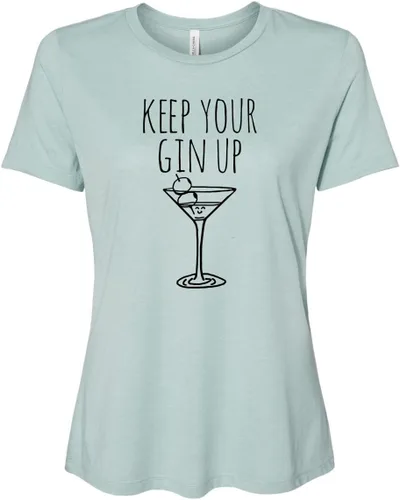 Vista 10 de Cute Women's Screen Printed Crew Neck Tee, Shirts With Sayings, Dusty Blue or Olive
