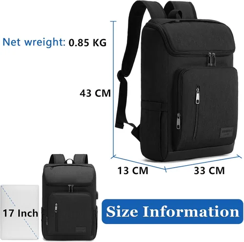 Vista 3 de YALUNDISI - Mochila vintage con puerto de carga USB para mujeres y hombres para laptop y viajes, Negro, 15,6 pulg.