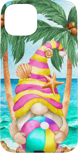 Vista 9 de iPhone 16 Funny Hawaiian Summer Gnome Under Palm Tree For Beach Surfer Case