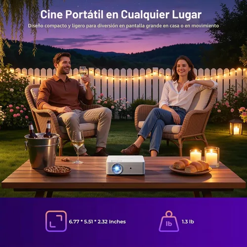 Vista 7 de ELEPHAS Proyector inteligente Roku TV con Wi-Fi y Bluetooth 2-Blanco