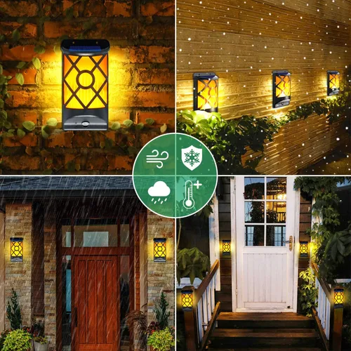 Vista 5 de Luces solares de llama para exteriores, luces solares de pared parpadeantes, 66 LED, impermeable, encendido/apagado automático, decoración