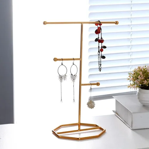 Vista 2 de Estante de joyería minimalista T- regalos organizador de almacenamiento de aretes para relojes, collares, anillos, exhibición de joyería, L, Metal