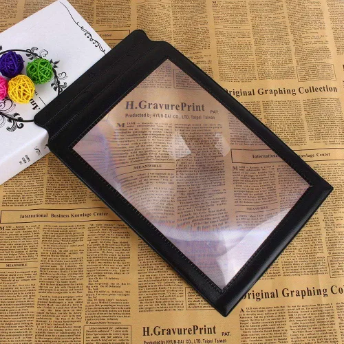 Vista 6 de Lupa de hoja de vidrio A4, hoja de lupa A4 3X, lupa grande, ayuda de lectura de libros, lente de PVC