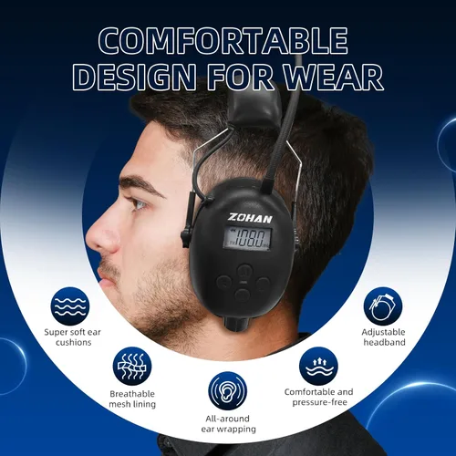 Vista 5 de ZOHAN AM/FM Radio Headphone with Digital Display,Ear Protection Noise Reduction Earmuffs,Comfortable Hearing Protector