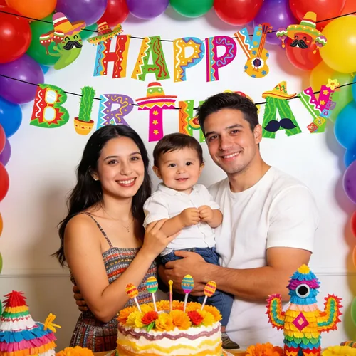 Vista 6 de Whaline 2 pancartas mexicanas de feliz cumpleaños Colorful Mexican Bunting Garland, Pre-assembled Cinco De Mayo Hanging Decor for Mexican Carnival