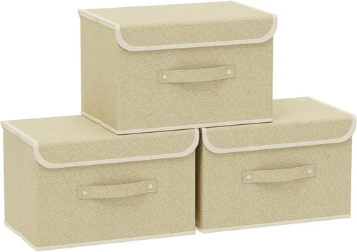 Vista 22 de Cajas de almacenamiento, contenedores de almacenamiento plegables con tapas, cestas de almacenamiento de tela de algodón y lino con asa