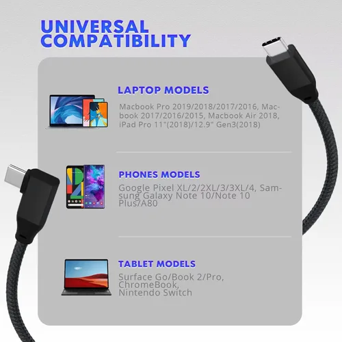Vista 7 de UseBean Cable USB C a USB C de 100 W, 6.6 pies (paquete de 2), USB 3.2 Gen2 Gen2x2 de ángulo recto de transferencia de datos de 20 Gbps y carga