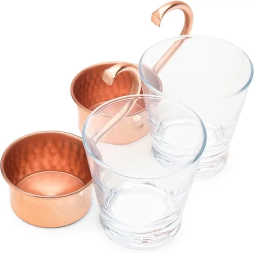 Vista 5 de Advanced Mixology Tazas de mula turca Juego de 4 Base de cobre 100% puro y vidrio Grado alimenticio Acabado martillado