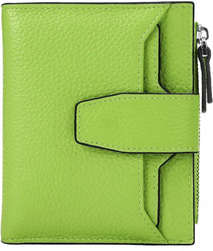 Vista 17 de Cartera de cuero con bloqueo RFID para mujer, pequeña, compacta, doble cremallera, con ventana para identificación