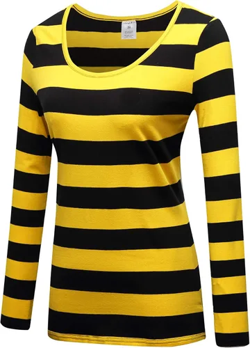 Vista 2 de OThread & Co. Camiseta de manga larga a rayas con cuello redondo para mujer