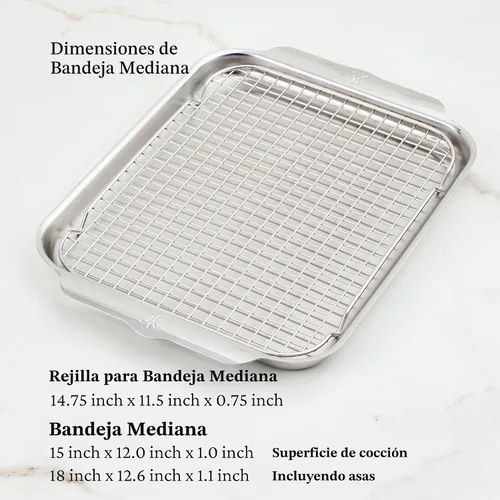 Vista 2 de Provisions OvenBond - Sartén mediana de acero inoxidable de 12 x 15 pulgadas con estante