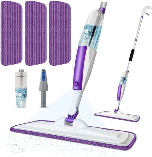 Vista 11 de Trapeadores para limpieza de suelos con rociador húmedo con botella recargable de 14 onzas y 2 almohadillas de microfibra lavables, uso doméstico