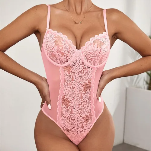 Vista 3 de Lencería de encaje para mujer para sexo travieso sexy cuello en V transparente, camisón de malla transparente mini babydoll vestido