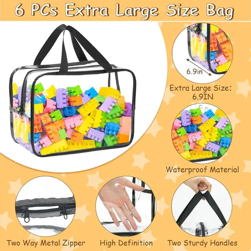 Vista 4 de Bolsas de almacenamiento de juguetes extra grandes de 12.6 x 9.25 x 6.9 pulgadas, 6 paquetes de bolsas organizadoras de juguetes transparentes