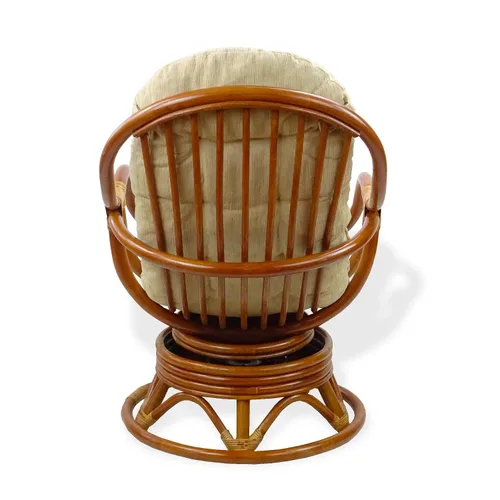 Vista 5 de Salón giratorio mecedora Bali silla de mimbre de ratán natural con cojín marrón claro, coñac