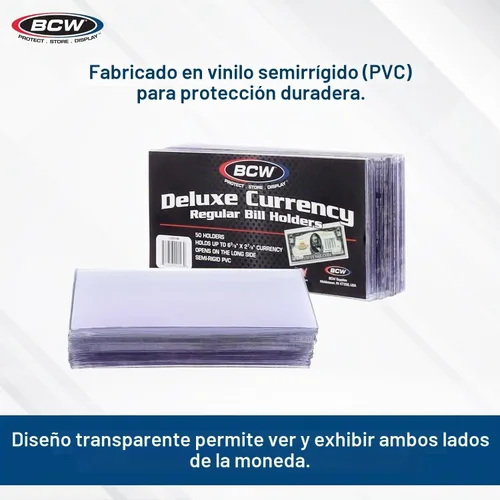 Vista 2 de BCW - Soportes semirrígidos para billetes regulares, PVC transparente, 50