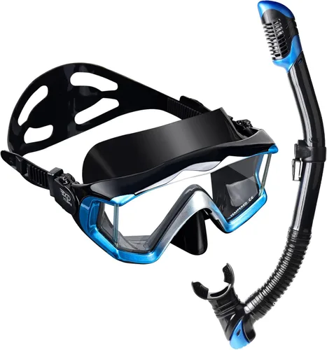 Vista 21 de Máscara de buceo Pano 3 para adultos, máscara de esnórquel de vidrio templado, máscara de natación antivaho sin fugas, gafas de natación con Azul