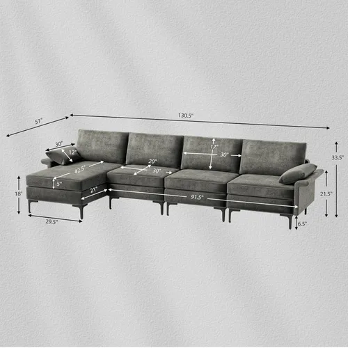 Vista 2 de KOMFOTT Sofá modular convertible extragrande de 130.5 pulgadas, sofá modular de 4 asientos en forma de L con diván reversible, salidas de 3 agujeros