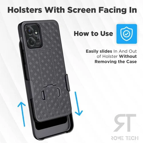 Vista 4 de Funda diseñada para Motorola G Power 5G (2023) con funda de clip para cinturón, funda con función atril, color negro