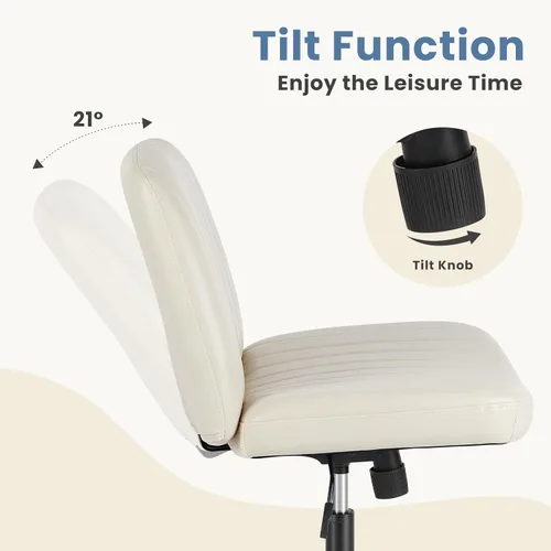 Vista 7 de DUMOS Silla cruzada con patas cruzadas, silla de tocador sin ruedas 2-Base doble beige