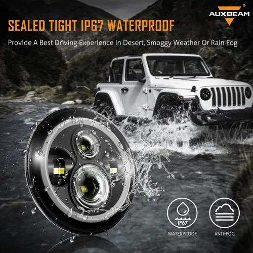 Vista 4 de Auxbeam Faros delanteros LED de 7 pulgadas aprobados por DOT para Jeep Wrangler JK JKU Unlimited TJ LJ CJ 1997-2018, faros delanteros redondos de 7