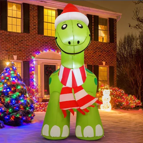 Vista 2 de COMIN Inflables de Navidad de 6.2 pies para decoración al aire libre, dinosaurio inflable con LED integrados para Navidad, interiores y exteriores
