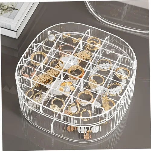 Vista 5 de Caja organizadora de joyas apilable transparente con múltiples compartimentos, contenedor de almacenamiento de joyas para aretes, collares