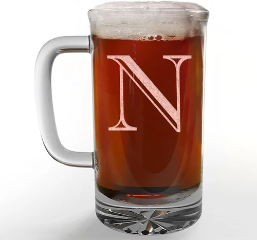 Vista 49 de Taza de cerveza de vidrio con monograma grabado de 16 onzas (letra A), regalos de cerveza personalizados de la A a la Z para hombres, Día del Padre