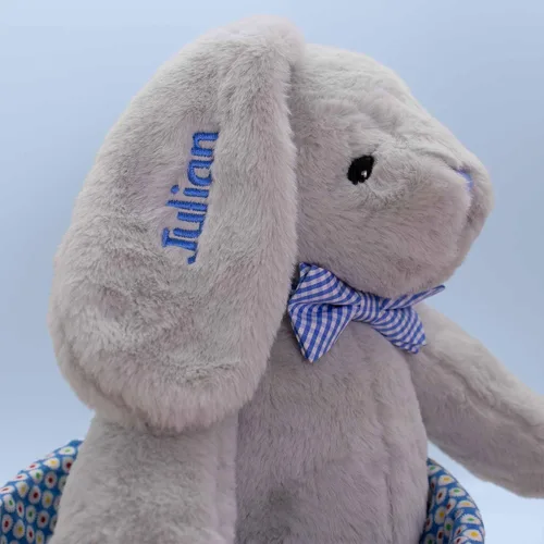 Vista 6 de DIBSIES Hoppity Floppity Bunny personalizado de 18 pulgadas (conejito gris con pajarita azul)