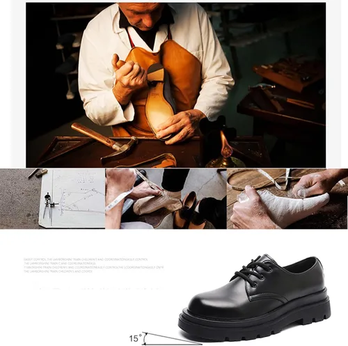 Vista 6 de Zapatos de cuero genuino con suela gruesa y puntera redonda con cordones de cuero clásico de moda Boost Business Oxford Derby