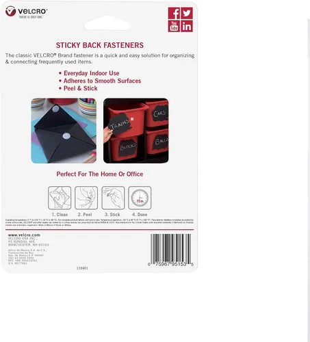 Vista 2 de VELCRO Brand - Sujetadores Sticky Back; cinta adhesiva de 3/4 de pulgadas; ideal para el hogar