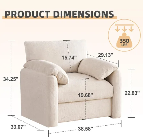 Vista 2 de Howjoe Sillón Extragrande de Chenilla, Sillas de Acento de 38.6 Pulgadas de Ancho para Sala de Estar y Dormitorio Silla de Descanso Moderna, Silla