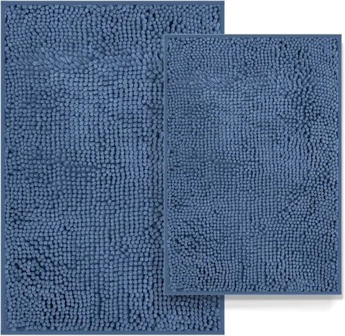 Vista 9 de Juego de 2 alfombras de baño antideslizantes para baños, juego de alfombras de felpilla gruesa y suave, alfombras de baño ultra absorbentes