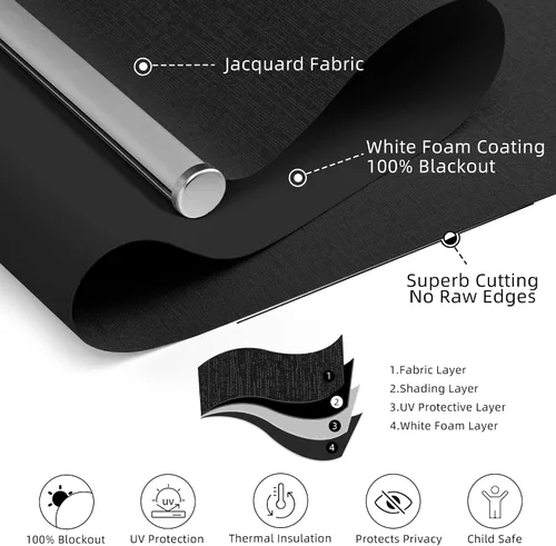 Vista 5 de ChrisDowa Persiana enrollable 100 % opaca sin cordón, de tamaño personalizado, con jacquard a rayas, aislamiento térmico, tela de protección UV