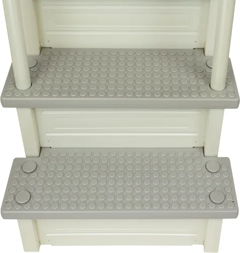 Vista 5 de Aqua Select Everest en escalones de piscina Blanco perla con peldaños gris nube para piscinas sobre el suelo Montaje en cubiertas de 48 a 54
