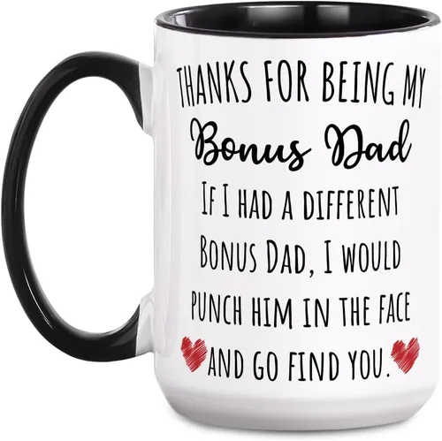 Vista 7 de Taza de café Bonus Dad de Fatbaby, divertidas tazas de café para regalo para padrastro de hija, hijo, hijastra, regalos para el Día del Padre
