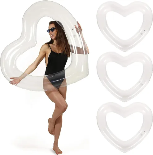 Vista 11 de LOTELI - Flotadores de piscina con forma de corazón originales para adultos, más gruesos y fuertes, flotadores inflables grandes para fiestas