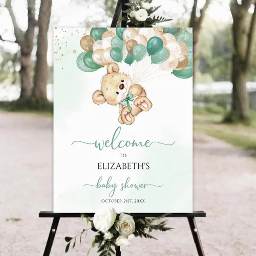 Vista 17 de Letrero de bienvenida personalizado para baby shower, tablero de bienvenida personalizado con oso de peluche para baby shower, decoración neutra