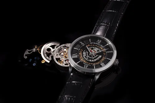 Vista 6 de Stuhrling Original Reloj de hombre 696.02 Legacy Automatic Skeleton Date con correa de cuero negro, NegroPlata, Moderno