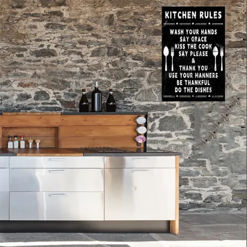 Vista 6 de EMOHAT Letrero de metal vintage retro divertido reglas de cocina de aluminio, cartel de hojalata, póster de bares, restaurantes, cocina, cafeterías
