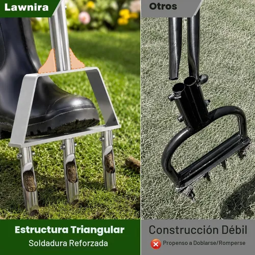 Vista 5 de Lawn Aerator Tool with Non-Clogging Hollow Tines for Clay Soil - Yellow
