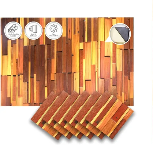 Vista 29 de 1 Panel de arte de pared de madera de Finlandia de alto grado estilo bloque estético Difusor de sonido acústico STC 27 Decoración para el hogar