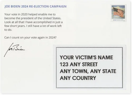 Vista 4 de Paquete de 25 postales de broma a granel – Joe Biden Gracias por tu voto en 2020 y 2024 – Bromas chistes prácticos Gags Venganza Odio Correo