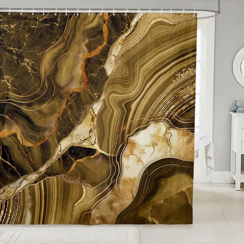 Vista 16 de Erosebridal Cortina de ducha de mármol negro, 72 pulgadas de ancho x 72 pulgadas de largo, juego de baño con grietas doradas, tela de textura