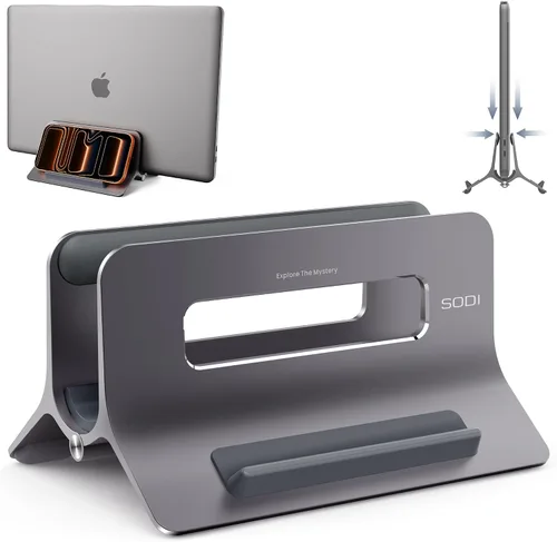 Vista 11 de Soporte vertical para laptop SODI para escritorio compatible con MacBook Air, soporte para MacBook Pro vertical de aluminio hasta 17 pulgadas