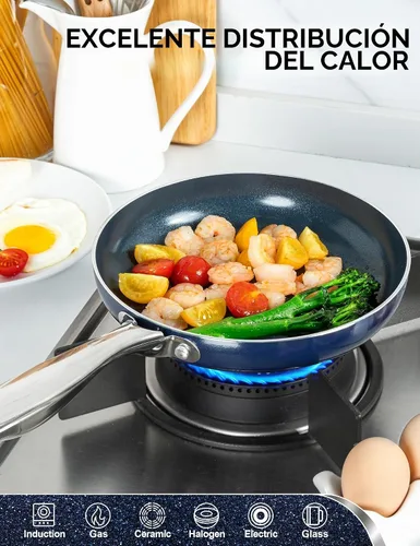 Vista 3 de MICHELANGELO - Sartén pequeña para freír - Sartén antiadherente de 8 pulgadas con tapa, sartén de tortilla no tóxica con mango de acero inoxidable