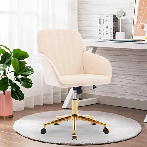 Vista 22 de Silla de escritorio de oficina en casa, silla de tocador, moderna silla con respaldo bajo ajustable de terciopelo, silla de oficina tapizada