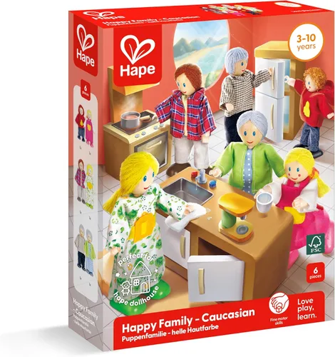 Vista 6 de Hape Juego familiar de muñecas caucasianas para casa de muñecas para niños