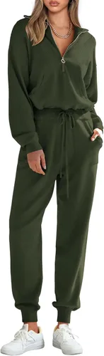 Vista 64 de PRETTYGARDEN Conjunto de suéter de 2 piezas para mujer, sudadera con cremallera, pantalones deportivos, ropa casual